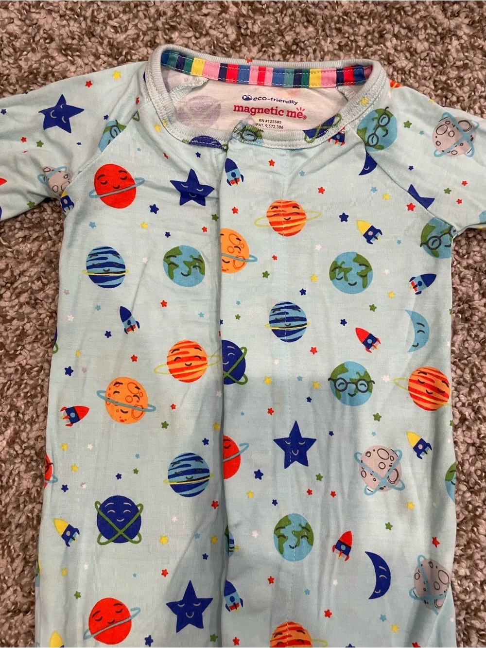Magnetic Me Light Blue Space-Print Footed Pajamas